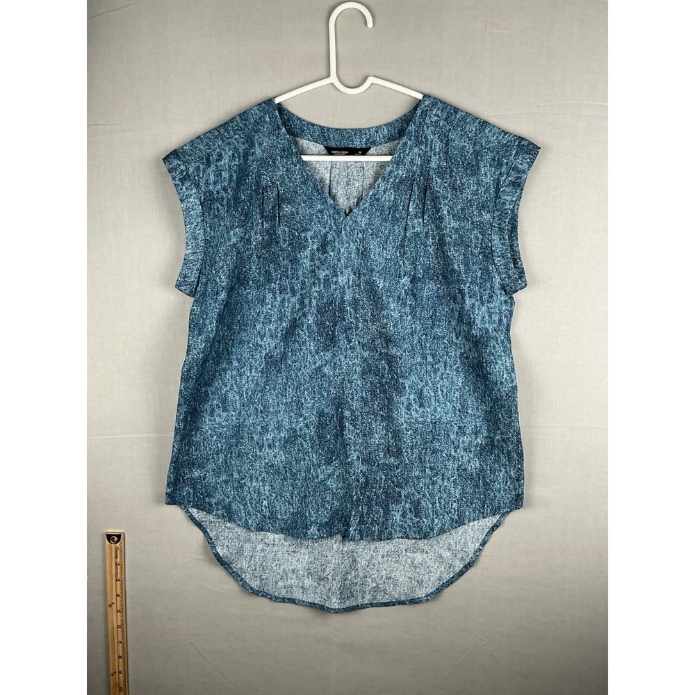 Simply Vera Vera Wang Womens Blouse Medium Blue V Neck Short Sleeve Hi Low